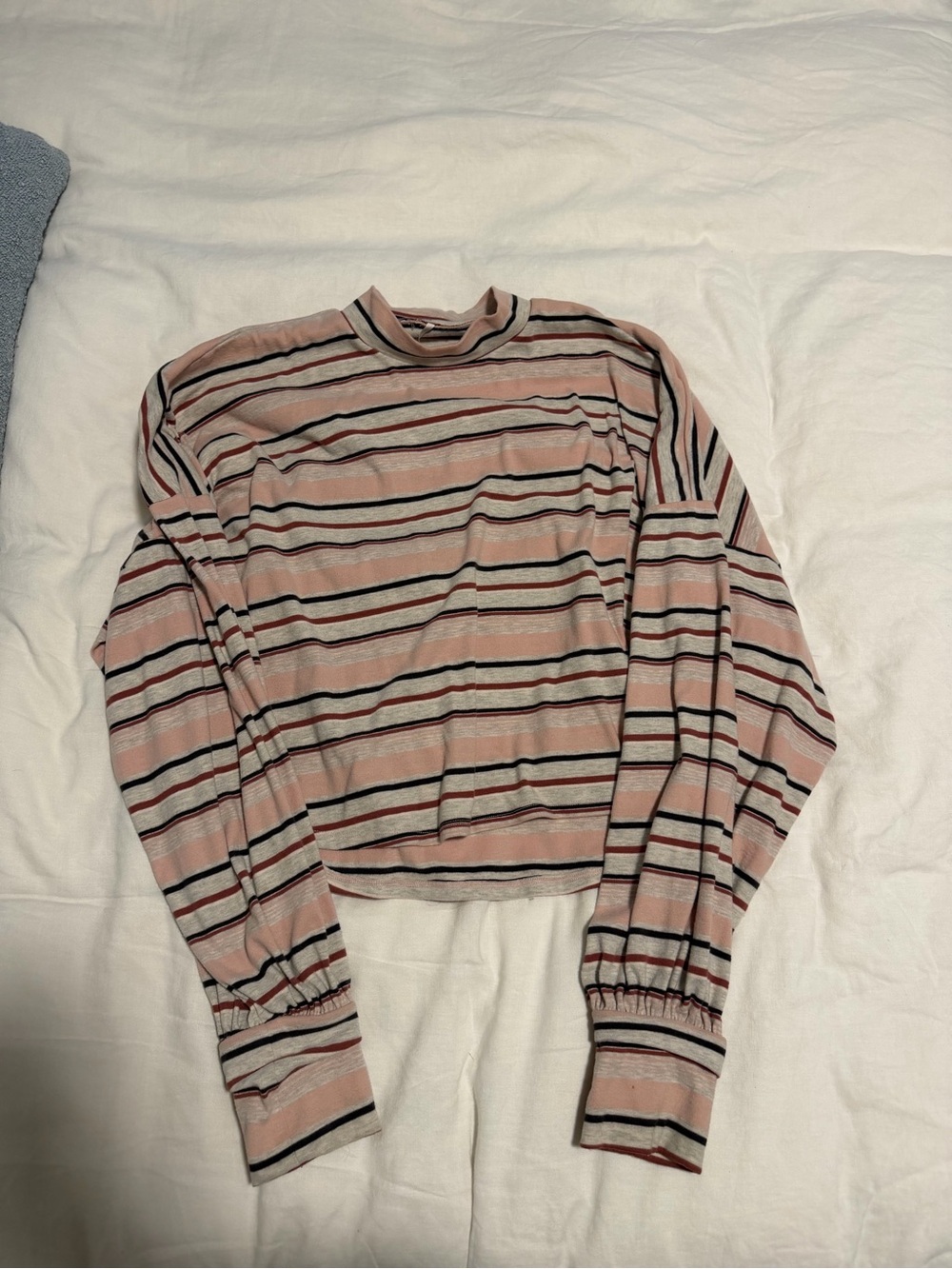 Free People Striped Long Sleeve Tee in Blush, Black & Cream